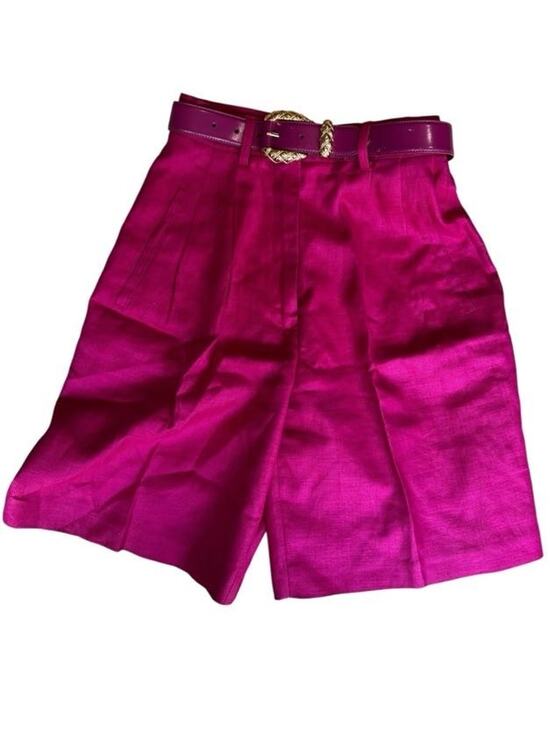 Point of View Pants - Point of View High Rise Preppy Pleated 100% Linen Bermuda Short Fuchsia Size 4